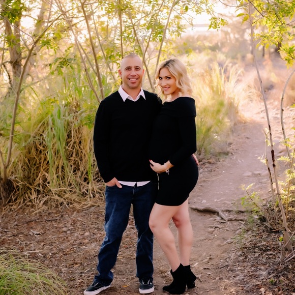 Pinkblush Maternity off the shoulder black sweater dress - Picture 3 of 3